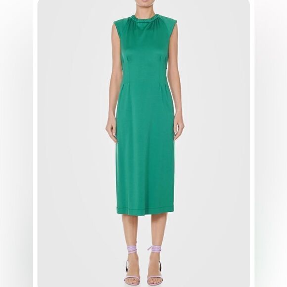 NWT TIBI Green Pique Knit ASTOR Corset Back Cutout Midi Dress - Picture 3 of 12